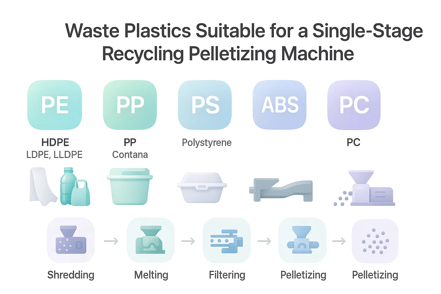 Types of Waste Plastics Suitable for Single-Stage Recycling Pelletizing Machines