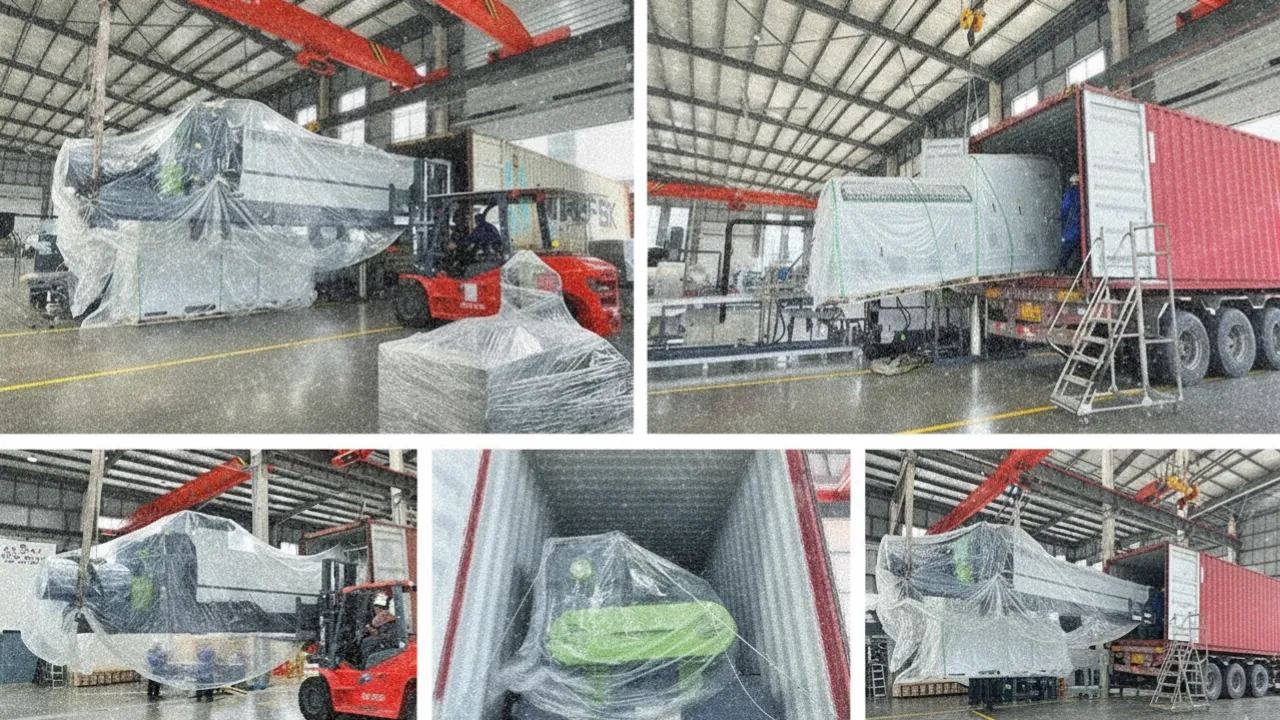 Pelletizing machine packaged for international shipping